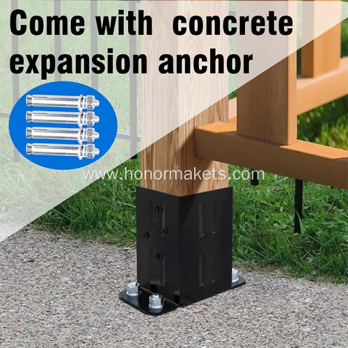 Thick Steel and Black Powder Coated 4x4 Wood Fence Post Anchor Base with Wood Screws and Concrete Anchors